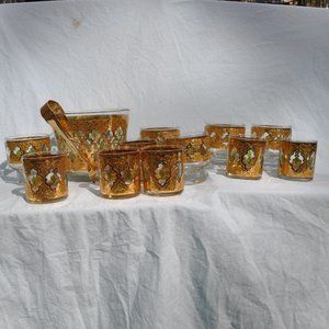 13 piece MCM culver valencia 22k cocktail rocks glass 6 oz, lowball 8 oz (575w)